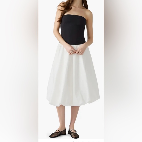 NWT Steve Madden Strapless Bubble Hem Dress M Black & Antique White With Pockets - Picture 2 of 4